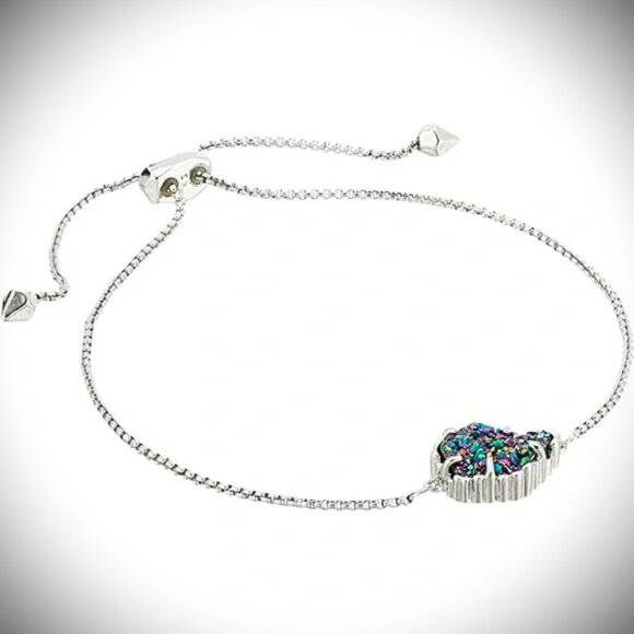 KENDRA SCOTT NWT Theo Rhodium Plated Rainbow Druzy Adjustable Bracelet - Picture 1 of 6